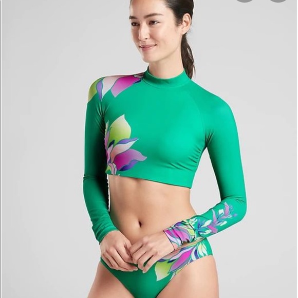 Athleta Other - NWT Athleta Vintage Floral Crop Rashguard - Top Only small green high teal